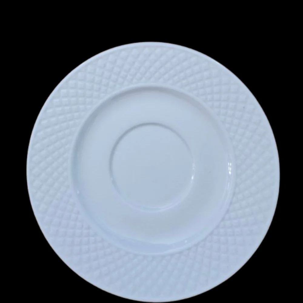 Solecasa Coffee/Tea & Saucer w/White Diamond Pattern & Yellow Handles Set of 3